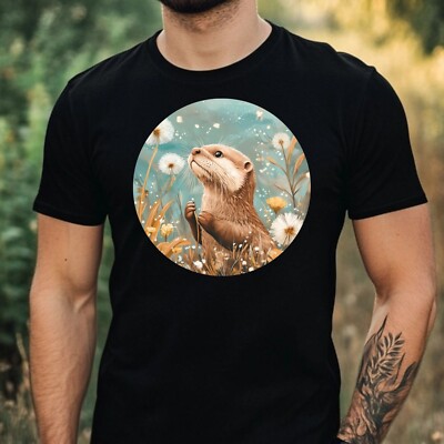 Herren T-Shirt Otter mit Löwenzahn Motiv Baumwolle Größe XS bis 5XL