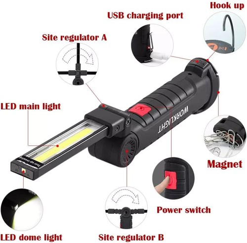 LAMPADA TORCIA da Lavoro Ricaricabile LED con LUCE Magnetica Officina Calamita - Foto 5 di 10
