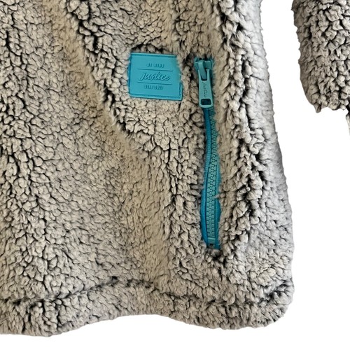 Justice Jacket Girls 12 Gray Sherpa Pullover Snap Front Zipped Pockets - Picture 4 of 11