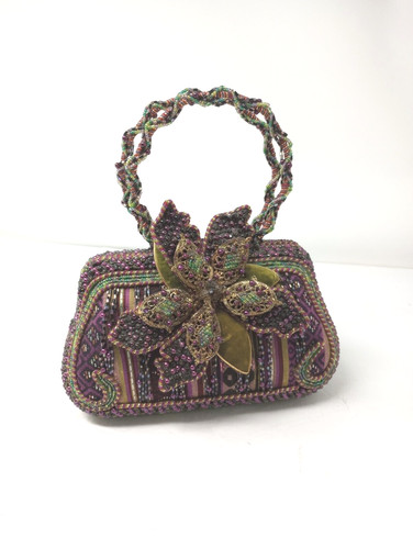 Mary Frances Beaded Purse Flower Purples Greens