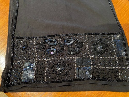 BLACK SHEER CHIFFON SCARF WIDE BEADING DETAIL ON ENDS  12 1/2" X 62"  - Zdjęcie 8 z 8