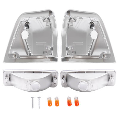 Pair Of Clear/Amber Corner Lights With Black Trim For 1992-1995 Toyota Pickup (2WD) - Driver & Passenger Side