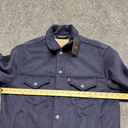 Levis Trucker Jacket Mens Small Navy Blue Wool Blend Lined Snap Button Casual - Picture 9 of 13