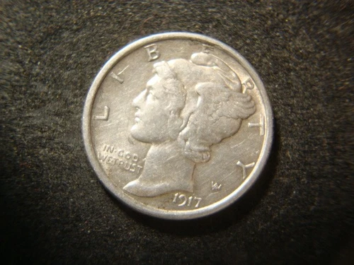 1917-D AU BU Mercury Dime Super Fasces Original Skin DEN