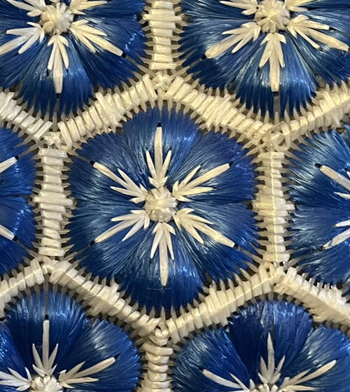 Vintage Handbag Purse Bag Antique Crochet Straw Plastic Blue & White Flower - Image 2 of 4