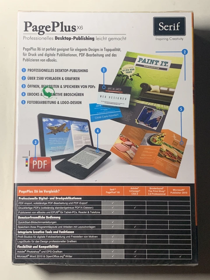 Serif PagePlus X6 Desktop DTP PDF Editor eBook PC Software SEALED NEW NEU GERMAN - Image 2 of 2