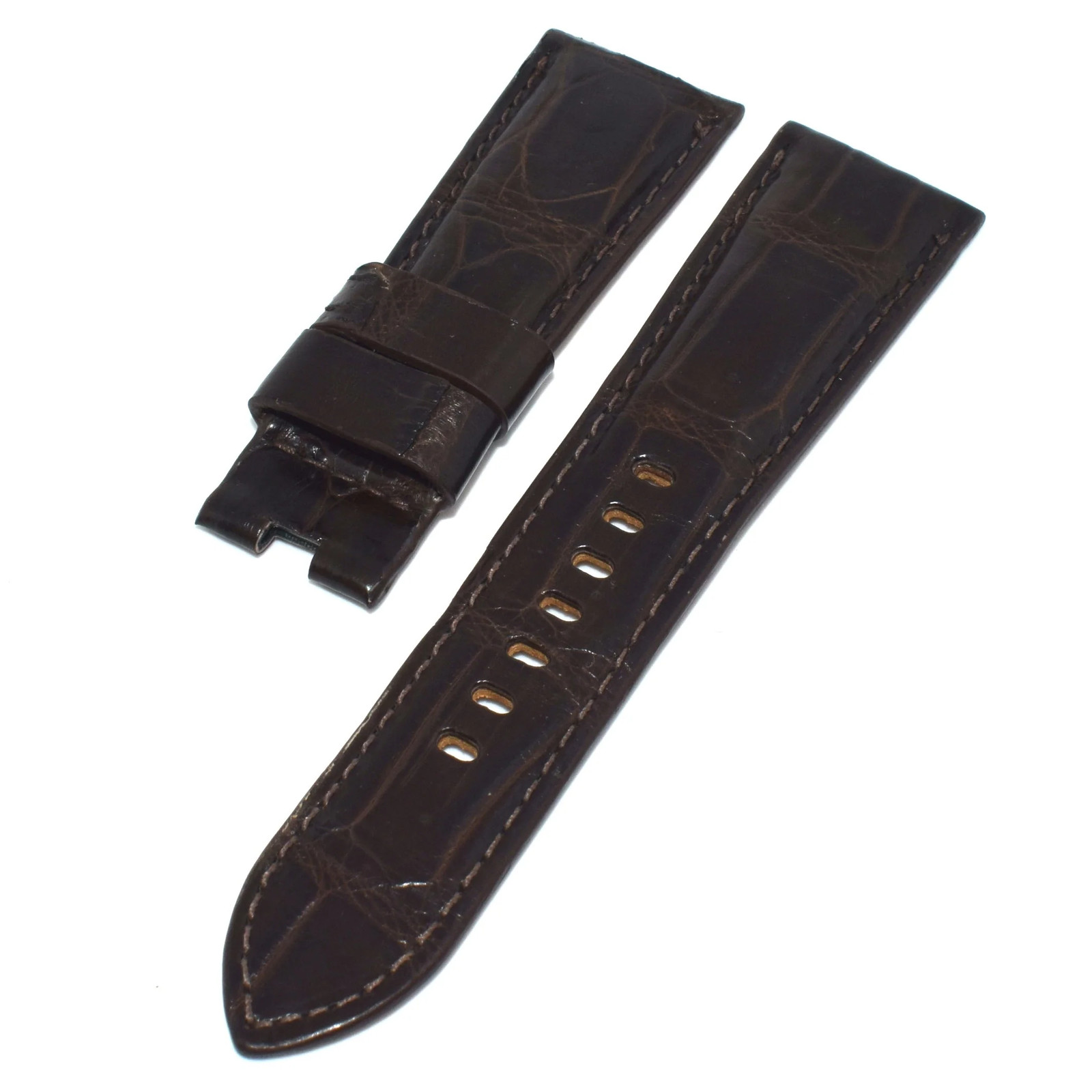 Bracelet en crocodile véritable 26/22 mm noir mat élégant pour montres Panerai
