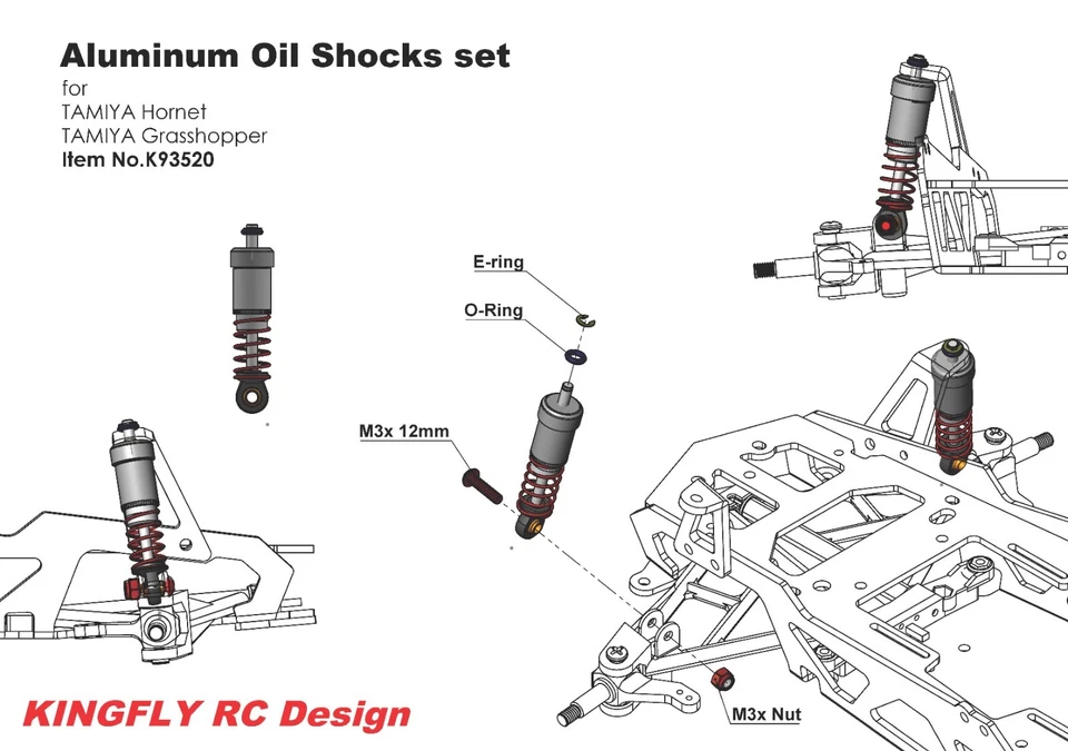 KINGFLY RC aluminum Oil Shock/Dampers  for Tamiya 1/10 buggy Grasshopper/Hornet - Image 2 of 3