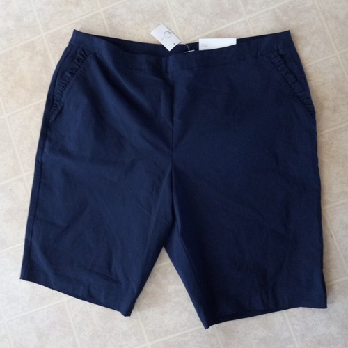 EST 1946 Bermuda Short Women's 22W Navy Blue Stretch Ruffle Slash Pocket NEW
