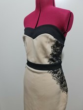 Cream Strapless Mini Dress Size 12 Black Lace Mesh Back sexy club party bodycon