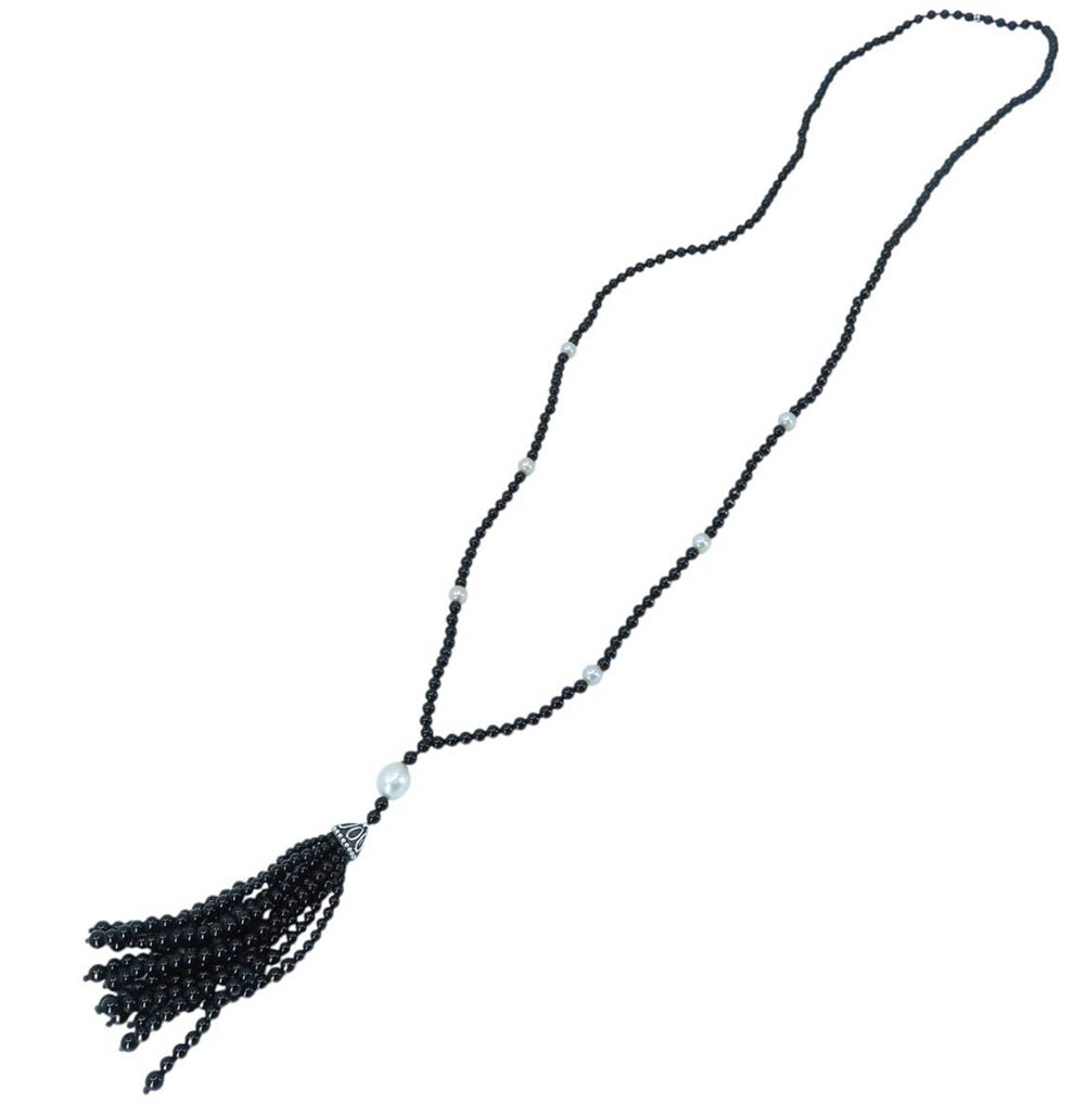 ティファニー　TIFFANY&Co. キーホルダー　タッセル　黒　ブラック Tiffany Ziegfeld Black Onyx Pearl Tassel Fringe Long Necklace 16