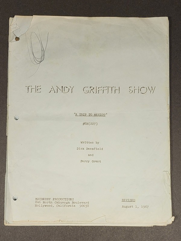 The Andy Griffith Show Hollywood TV Script Original "A Trip To Mexico" 1967