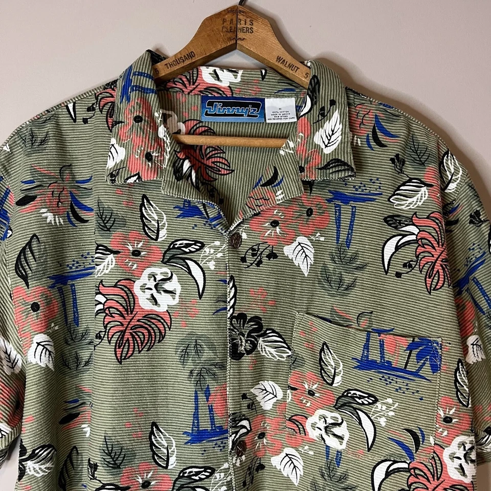 VTG Jimmy'Z All Hawaiian Tiki Textured Over Print Button Up Shirt Skater Mens M - Image 2 of 4