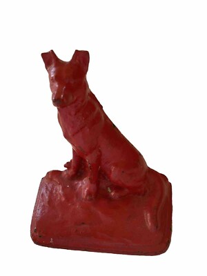 Vintage Antique German Shepherd Dog Cast Iron Doorstop Painted Red