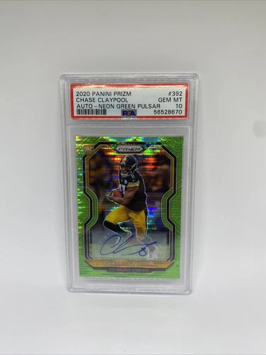 2020 PANINI PRIZM #392 CHASE CLAYPOOL NEON GREEN PULSAR AUTO RC ROOKIE PSA 10