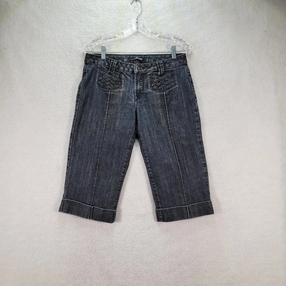 Pantalones Cortos Y2K Willi Smith Azul Denim Elastizados Tiro Bajo Puños Skimmer Mujer Talla 6 Foto 2 de 4