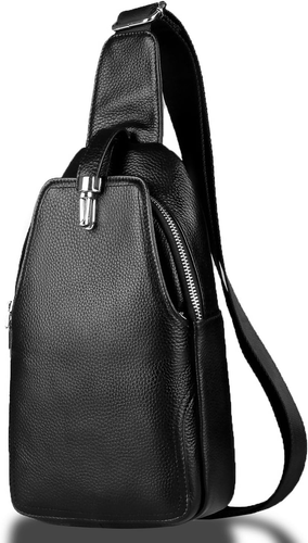 Genuine Leather Sling Bag Fo Men and Women Crossbody Purse Travel Daypack Black