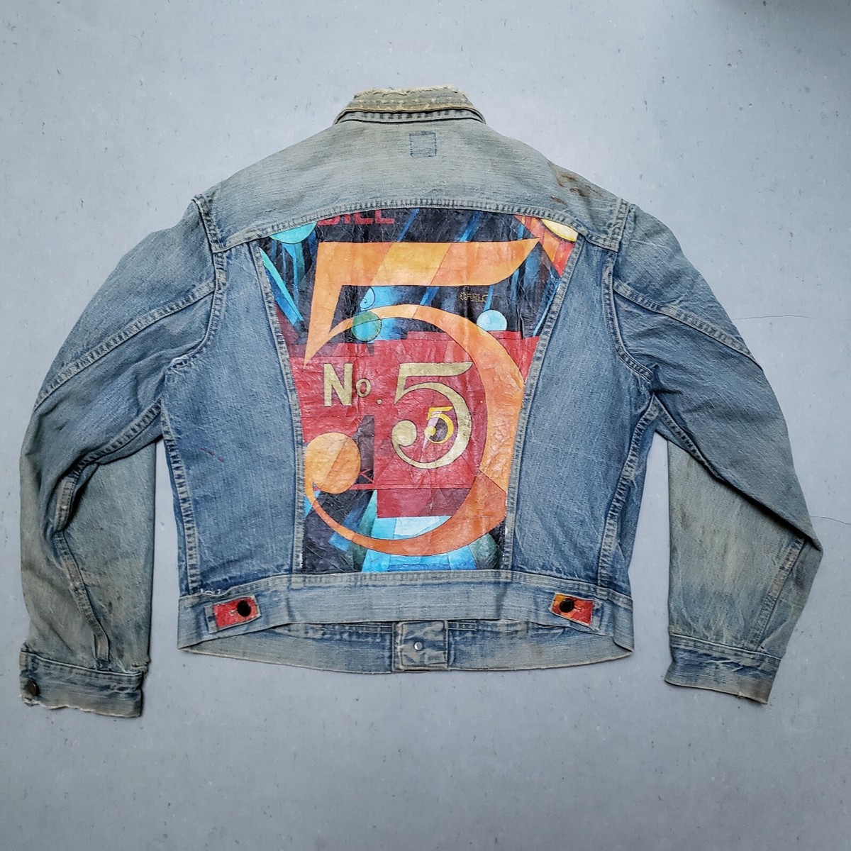 Vintage 60s 70s LEE 101-J Jacket Painted CHANEL No 5 Art Vintage 60s 70s LEE 101-J Jacket Painted CHANEL No 5 Art