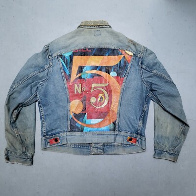 Vintage 60s 70s LEE 101-J Jacket Painted CHANEL No Art Denim