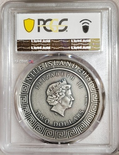 2018 2 Oz Silver $2 Niue God Of The Sea POSEIDON PCGS MS70 Gold Shield Coin. - Picture 11 of 14