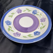 Gibson Bella Housewares Oblong Plate Platter 11 1/8" Floral Blue Lavender Bands