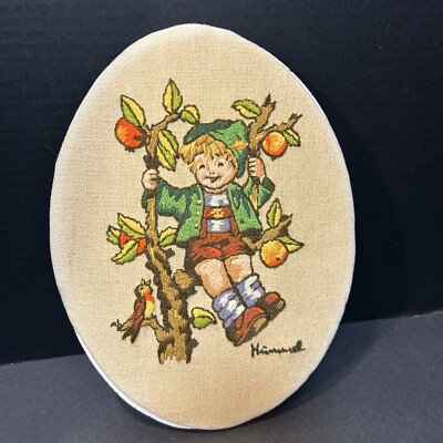 Vintage Hummel Crewel Boy swinging on tree #7 Could Use Cleaning