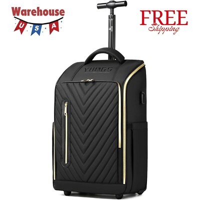 Rolling Backpack, Waterproof Backpack with Wheels for Business Gold Black