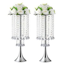 Luxurious Crystal 22.83"/58cm H Flower Stand Wedding Centerpieces 2pcs Silver