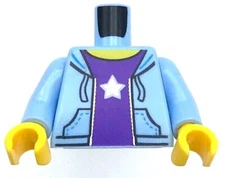 Lego New Bright Light Blue Minifig Torso Hooded Sweatshirt Open Purple Shirt