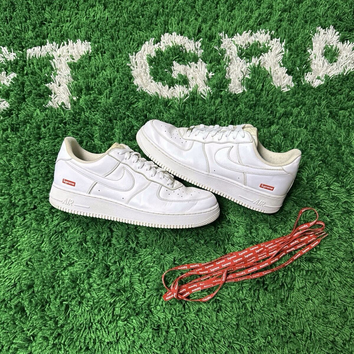 Size 12 - Nike Air Force 1 x Supreme Low Box Logo - White Size 12 - Nike Air Force 1 x Supreme Low Box Logo - White