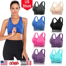 Womens Zip Front Sports Bra High Impact Yoga Removable Pads Shape Wear Tops New