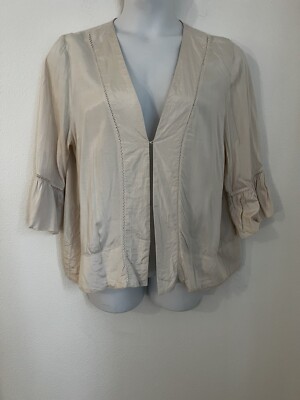 MORE & MORE Germany Women s Blouse Top Beige Viscose Size 44 XL Bell Sleeve