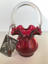 100 years Anniversary Fenton Art Glass Vase CRANBERRY Red Basket Anniversary