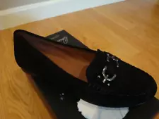 NIB Women Donald J. Pliner® "Diona" Casual Shoe Suede Flat Silver Logo BLACK 8