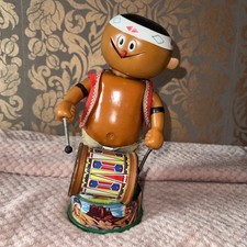 Vintage 1960s ?? TN Japan Tin Plate Battery Operated Toy INDIAN brave & DRUM