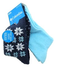 NWT COLUMBIA Size 4-10 Non-Skid 2-Pk Cozy Midweight Socks with Stitched Logo