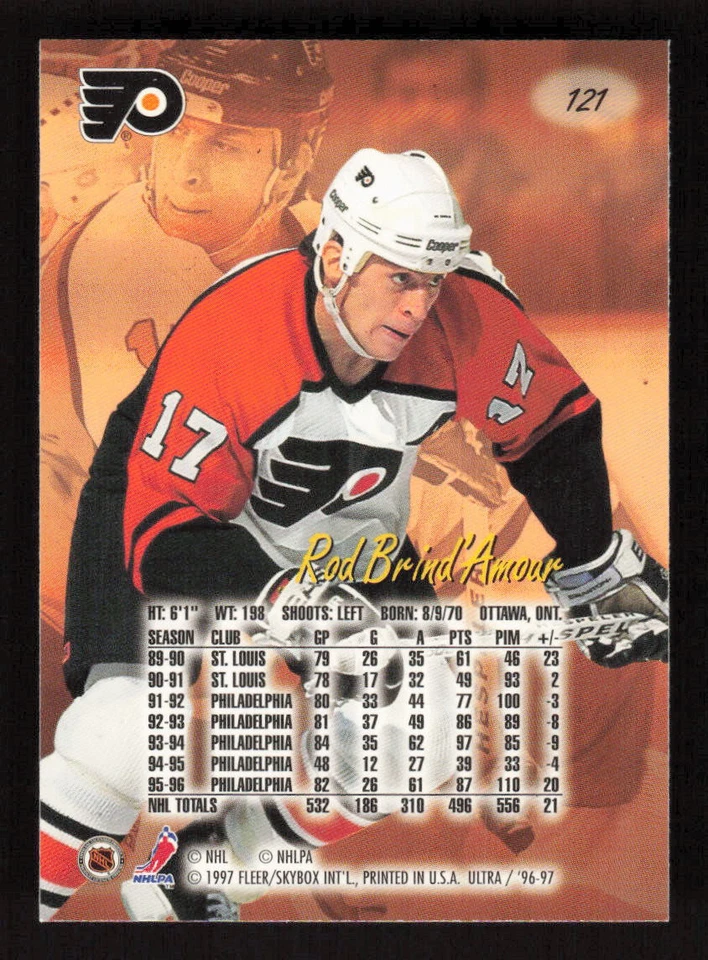 1996-97 Ultra #121 Rod Brind'Amour Philadelphia Flyers - Image 2 of 2