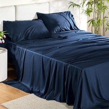 Bedsure King Size Sheets Set, Cooling Sheets Bamboo, Luxury Silky Bedding, Navy