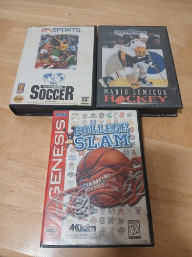 3 Sega Genesis Games Fifa Soccer Mario Lemieux Hockey College Slam No Manual - Picture 1 of 4