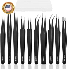 10Pcs Precision Tweezers Set, Upgraded Anti-Static Stainless Steel Tweezers with