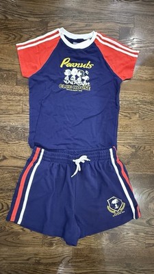 NWT Peanuts T-Shirt & Shorts Womens Blue Snoopy Club House Apparel Medium Hybrid