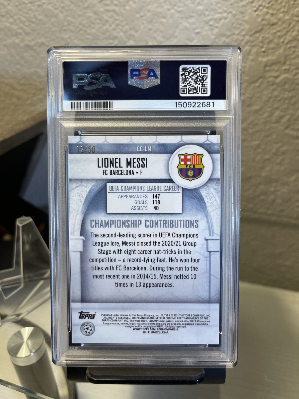 2020 Lionel Messi SP /50 Topps Chrome Gold Refractor Barcelona PSA 9 FIFA UEFA view 2