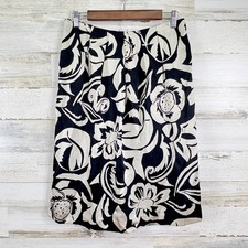 Talbots Collection Pure Silk A Line Skirt Floral Print Black Cream Lined Size 8
