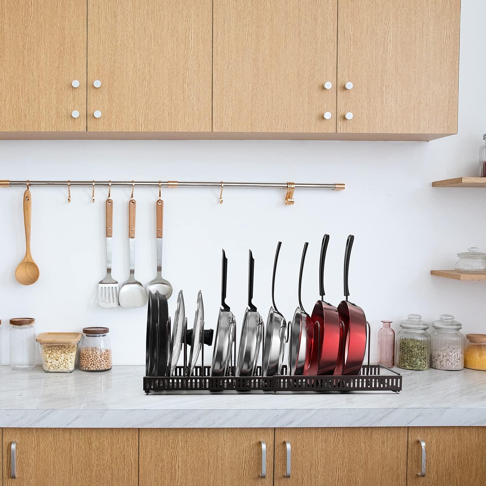 Expandable Pot and Pan Organizer for Cabinet with 10 Dividers, Adjustable Pot...