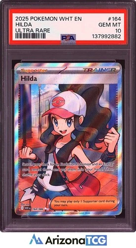 Pokemon 2025 Hilda 164/086 Full Art Ultra Rare White Flare GEM MINT PSA 10