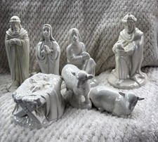 White Glaze Ceramic Holland Mold Vintage 1970s Nativity Scene Set