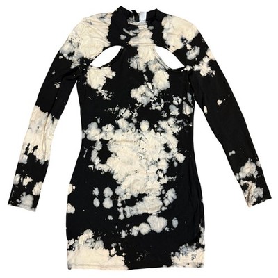 H&M Divided cutout long sleeve bodycon dress abstract bleach dye M