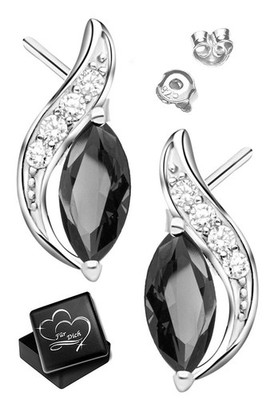 Ohrringe 925 Silber schwarz Ohrstecker Geschenk für Freundin Frauen Damen Mutter
