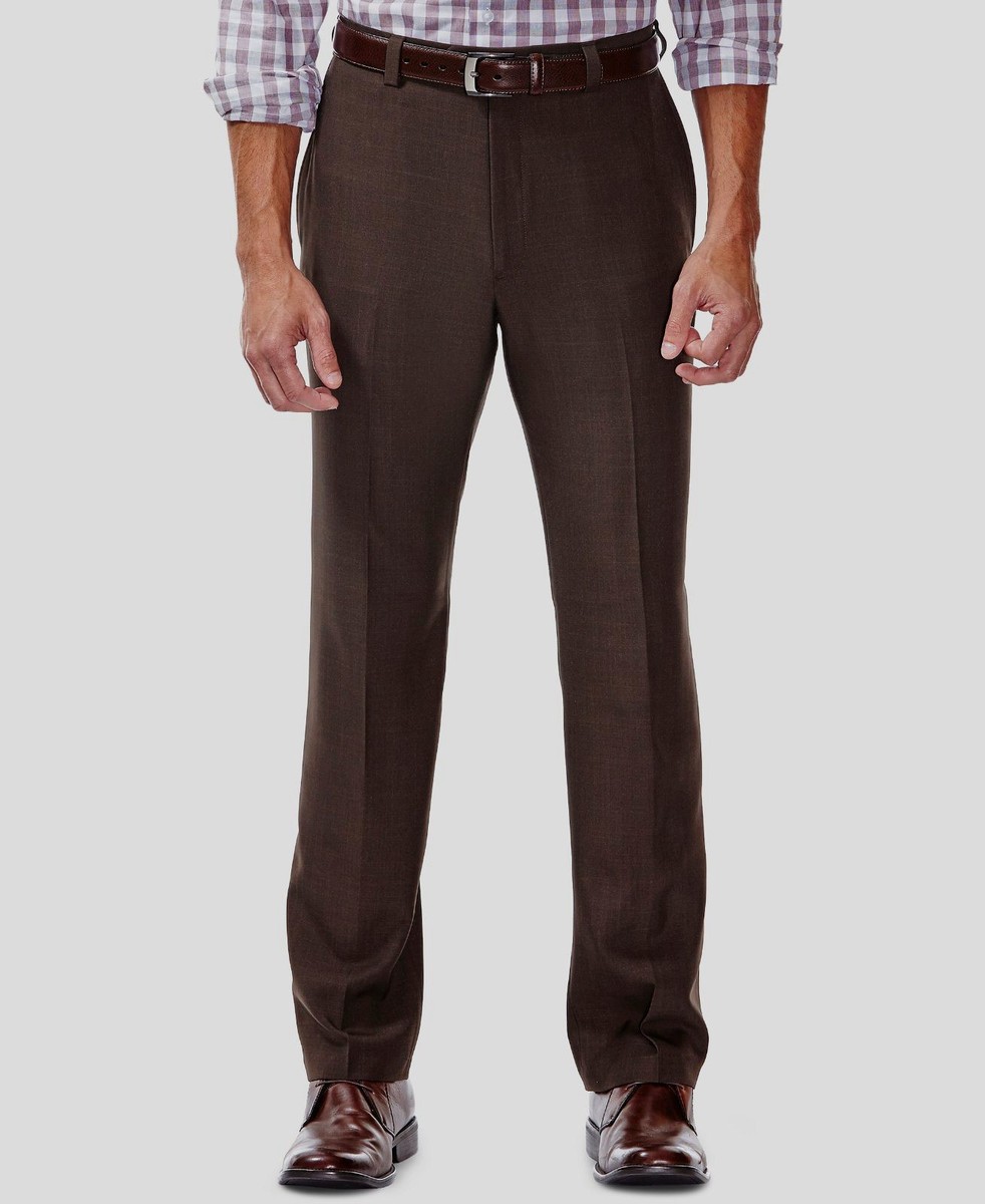 Mens Haggar Classic Fit E-CLO Flat Front Dress Pants 36x29 Brown