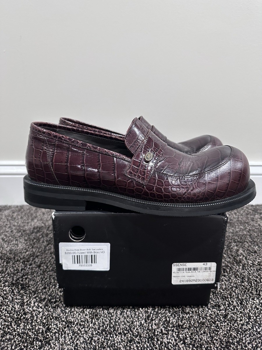 Martine Rose Brown Bulb Toe Croc Leather Loafers Shoes | eBay